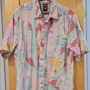 GAP Pink and Yellow Casual Button Down Shirt